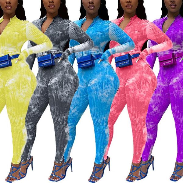 

women's jumpsuits & rompers women tie dye printed zipper bodycon jumpsuit plus size long sleeve fashion slim workout sportwear romper l, Black;white