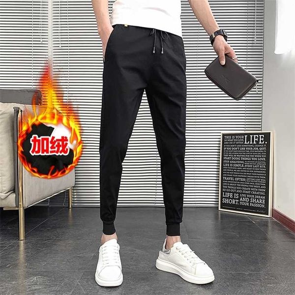 Pantalones Hombre Herbst Winter Dicke Warme Haremhose Männer Kleidung Solid Alles Spiel Slim Fit Casual Joggers Hose Streetwear 211201