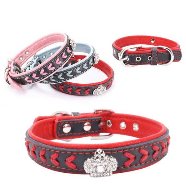 

dog collars & leashes shining collar for the pet crown handmade leather halsband hond collares perros kitten necklaces accessories