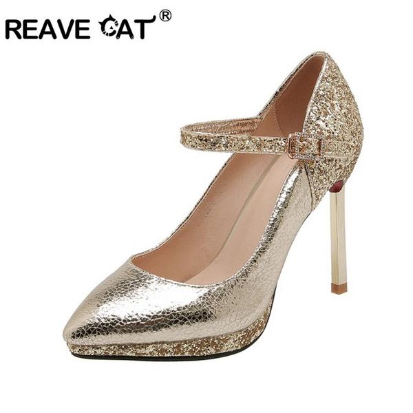 

dress shoes reave cat bling bridal stiletto pumps woman glitter high heels wedding platform gold silver black ankle strap size 43