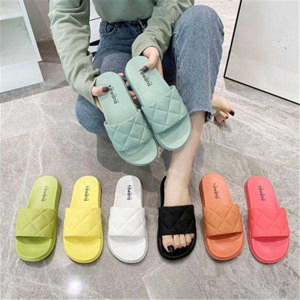 

summer candy color home slides women's 2021 flat bottom waterproof antiskid bathroom bath indoor slippers flip flop eu 36-41, Black