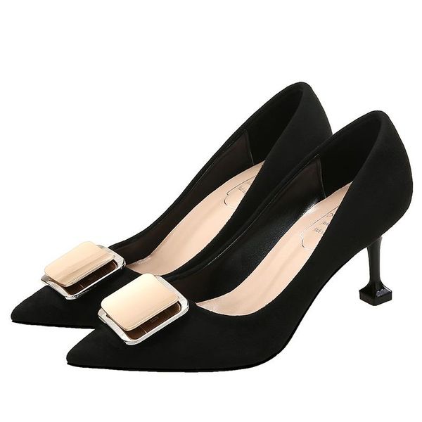 

dress shoes large size 42 43 women pumps 2021 autumn pointed-toe flock womans career heeled stiletto-heel female high, Black