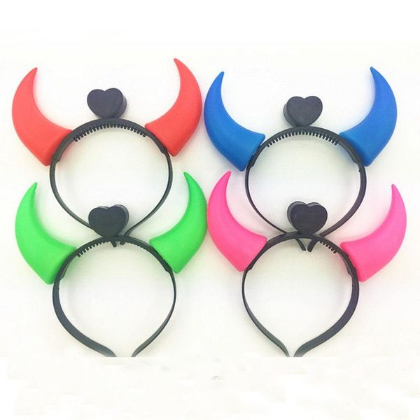 

party decoration 24pcs led flashing devil horn headband light up hairband headwear wedding glowing halloween costume cosplay woman girls