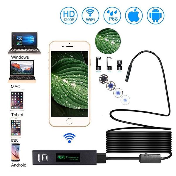 

cameras wifi 8mm lens mini hd1200p rigid cable waterproof inspection borescope for android