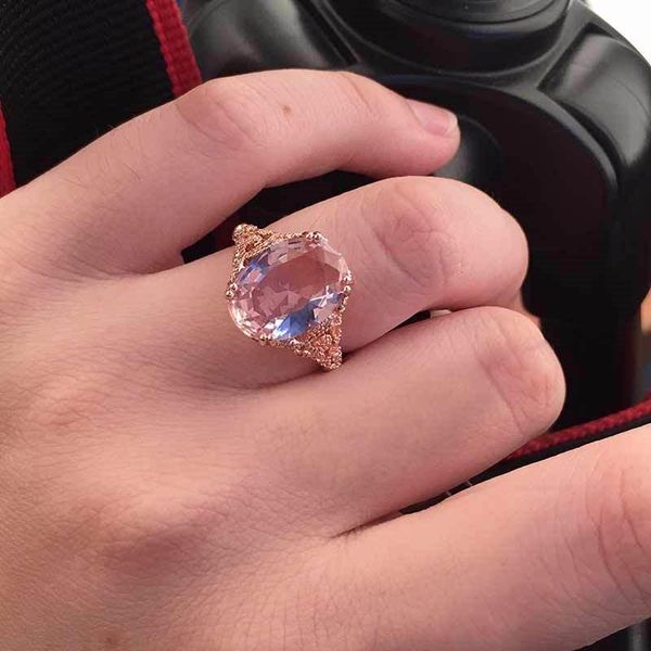 Anéis de casamento comprar rosa cor ouro grande cristal cz anel de pedra para mulheres design exclusivo de noivado feminino jóias presente dropship