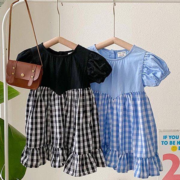 

girl's dresses summer infant baby girls dress casual fashion clothes plaid short sleeve cotton born princess, Red;yellow
