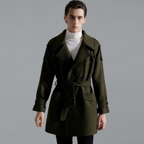

men's wool & blends minglu autumn winter male overcoat luxury medium length casual coats fashion double breasted loose raglan man, Black