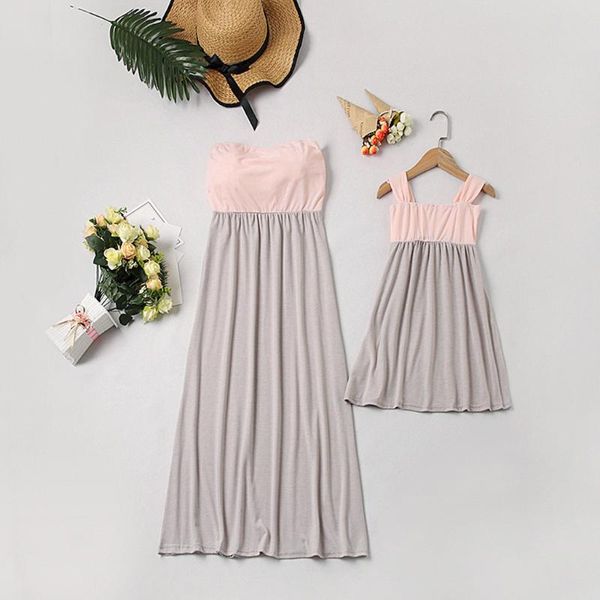 

family matching outfits mother daughter dresses baby girl summer sleeveless dress women strapless mommy and me clothes, Blue