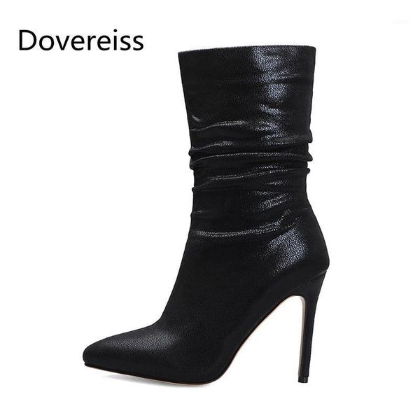 

boots winter for woman fashion pointed toe shoes silver clear heels stilettos zipper ankle 34-481, Black