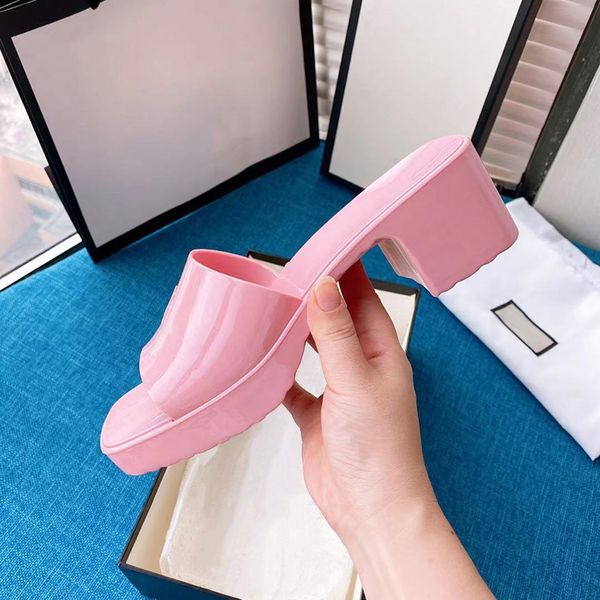 

woman slipper fashion lady sandals beach thick bottom sell well slippers platform alphabet rubber high heel slides shoe02 05, Black