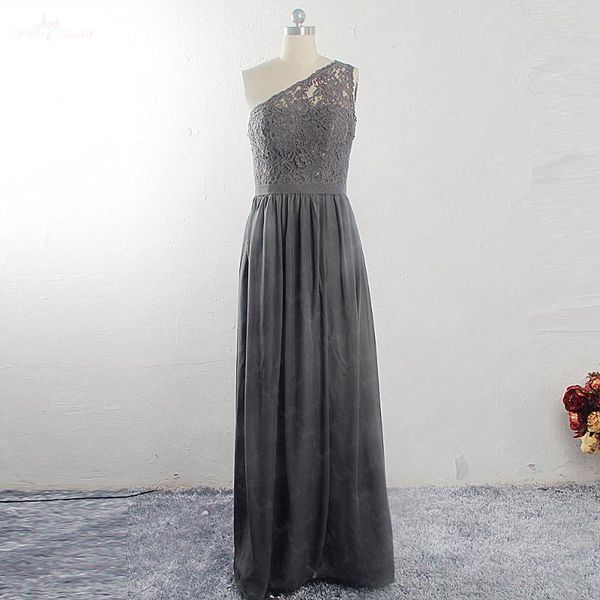 

bridesmaid dress rse921 yiaibridal real pictures one shoulder lace silver gray chiffon for wedding party, White;pink