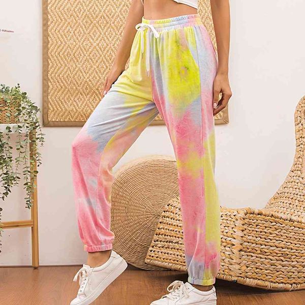 

women tie-dye hip hop casual trousers black loose streetwear pants high waist pockets plus size sport pant 210510, Black;white