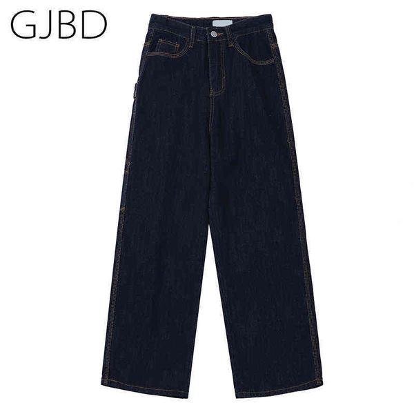 

women's jeans autumn streetwear fashion high waist straight pants vintage baggy casual wide leg ladies denim long trouser 211129, Blue