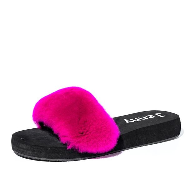

slippers ladies slip on sliders fluffy faux fur fashion female casual slipper flip flop womens zapatos mujer, Black
