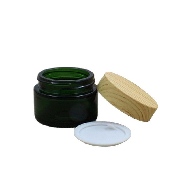 

storage bottles & jars 15pieces empty green glass cosmetic cream refillable bottle packaging container eye jar false wood plastic lid 50g 30