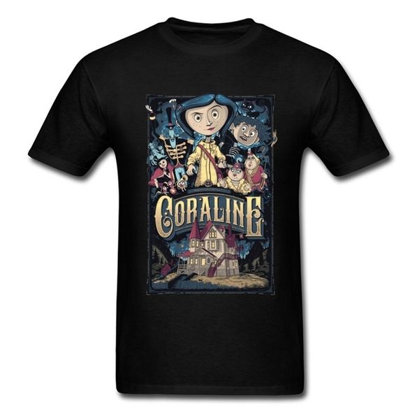 T-Shirt Coraline The Secret Door Männer T-Shirts Coraline Secret Door Herren T-Shirt Horror Fantasy Animation Movie Tops Tees Custom 210324
