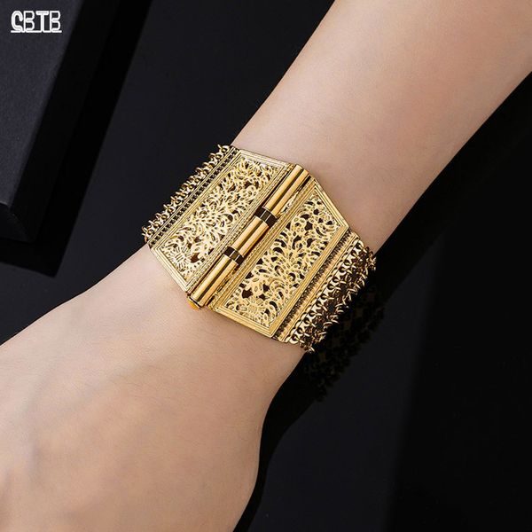 Bracciale rigido in metallo largo cavo geometrico da donna islamica musulmana Accessori per gioielli di lusso turco arabo Dissolvenza