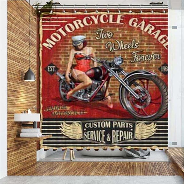 Vixm старинные мотоцикла для душа для душа классический гонщик водонепроницаемый полиэстер из ткани ванная комната для домашнего декора 2111116