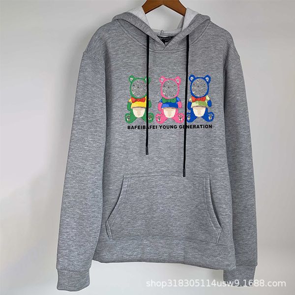 

autumn and winter cotton condom street trendsetter bear plush cartoon loose hip hop rice velvet sweater, Black