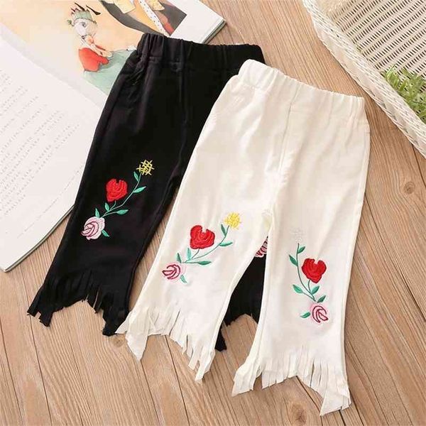 

girls summer shorts kids clothes ethnic embroidery baby tassel trousers baby knee length loose pants comfortable 2 5 8 year 210701, Black