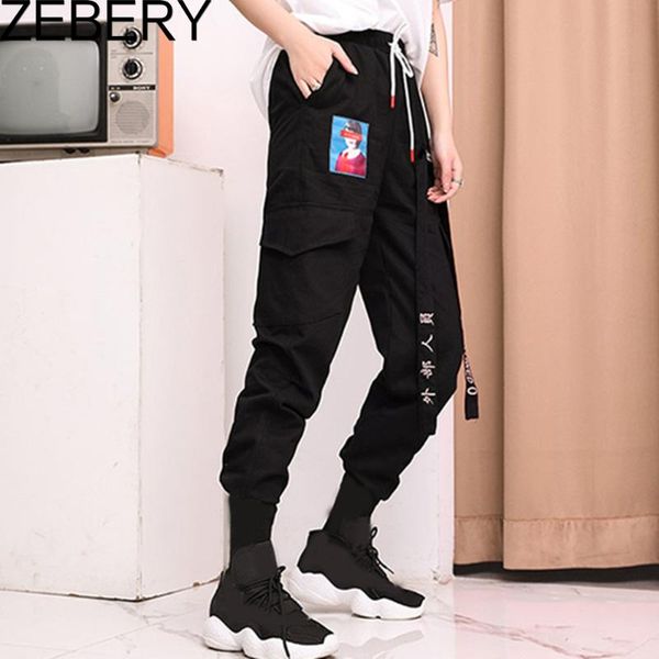 

big pockets cargo pants women high waist loose streetwear baggy tactical trouser hip hop quality joggers women's & capris, Black;white