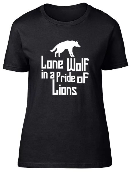 

lone wolf in a pride of lions ladies womens fitted t-shirt, White;black