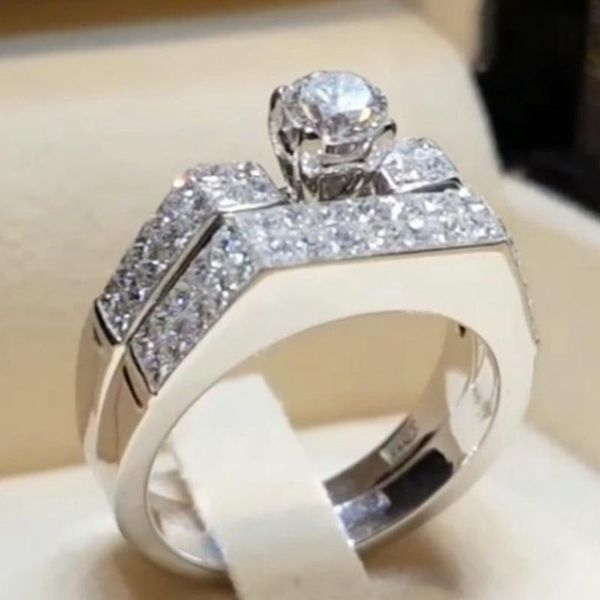 

wedding rings cubic zirconia love couple pair ring set of big fashion for ladies women men engagement jewel bijoue gift lover, Slivery;golden