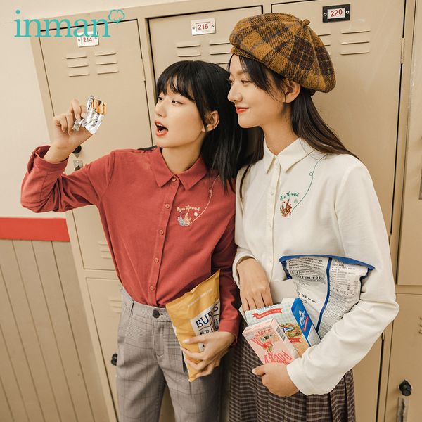 

jackets autumn winter long-sleeved outer shirt embroidered pure color temperament literary blouse 94lg, Black;white