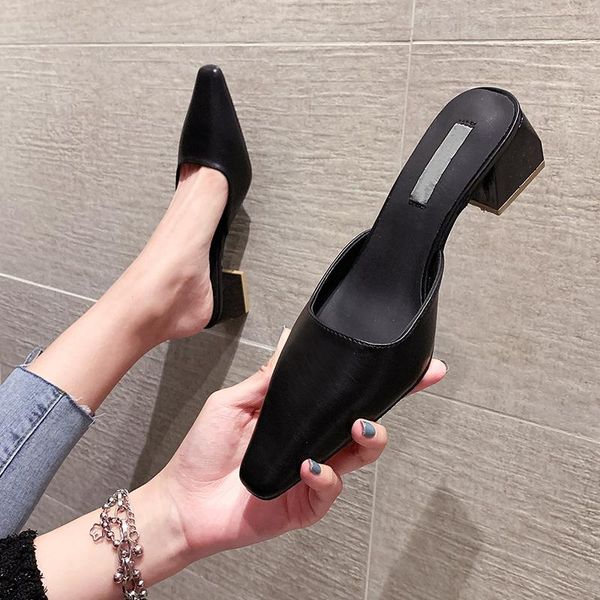 

shoes women house slippers platform slides cover toe heeled mules loafers med pantofle fashion soft high 2021 luxury rubber pu, Black