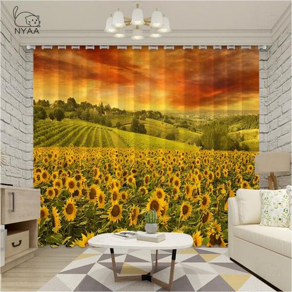 

curtain & drapes sunflower flower window curtains living room outdoor fabric home decor ultra-thin micro shading