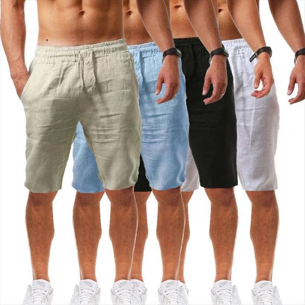 

summer casual fashion linen solid women pant color shorts beach breathable, Black
