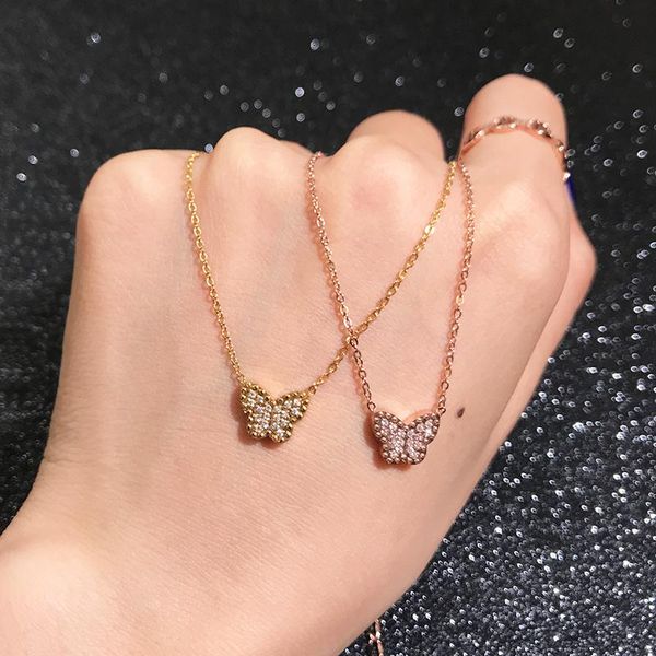 

pendant necklaces yun ruo rose gold mosaic zircon butterfly necklace titanium steel jewelry woman christmas gift never fade drop, Silver