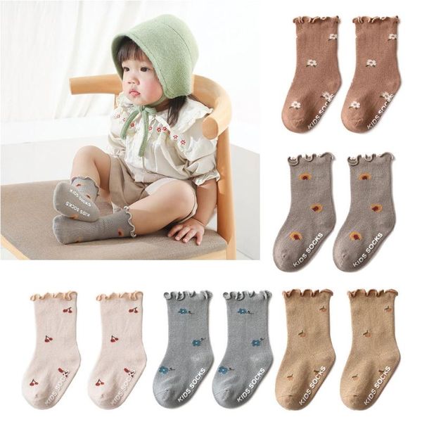 

0-5 years toddlers girls frilly socks soft cotton baby ankle sock flower pattern children anti slip infant floor d0, Pink;yellow