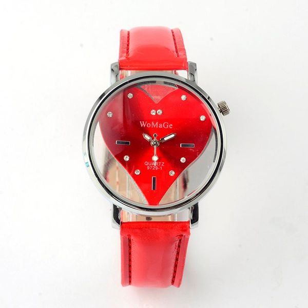 

women watches womage brand watch red heart design fashion leather wristwatch female saat relojes relogio feminino montre femme wristwatches, Slivery;brown