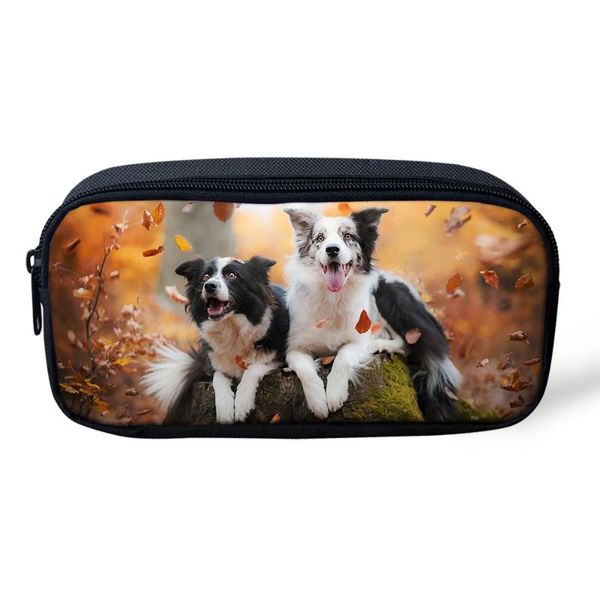 

cosmetic bag case functional children pencil cute border collie print makeup pouch travel students pen bags & cases