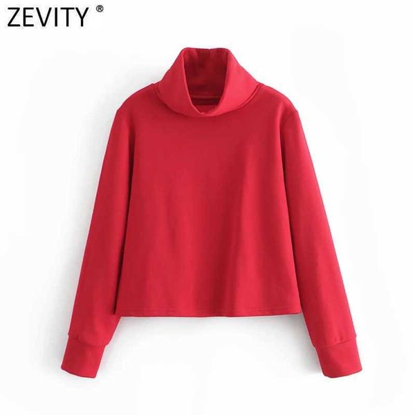 

zevity women fashion turtleneck collar solid color casual sweatshirts female basic fleece hoodies chic pullovers h513 210603, Black