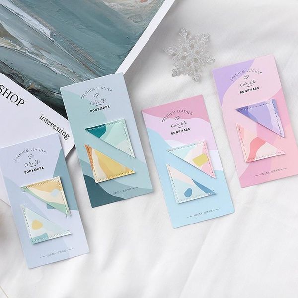 

bookmark 2pcs/bag color life series pu leather material paper clips escolar bookmarks kawaii stationery school supplie papelaria