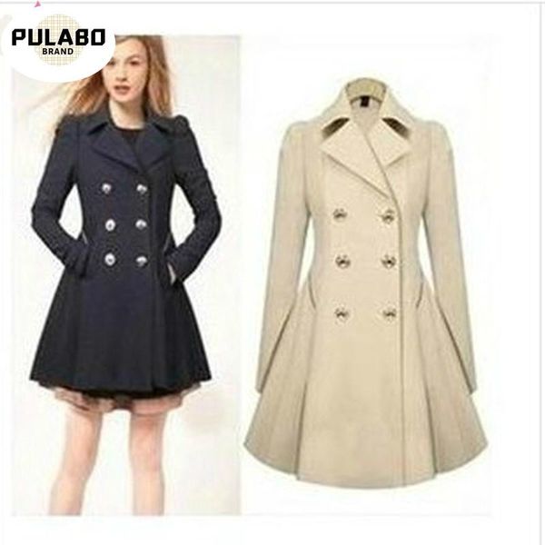 

women's wool & blends pulabo winter lapel double breasted trench coat long overcoat woman coats zipper jackets 2021 plus size, Black
