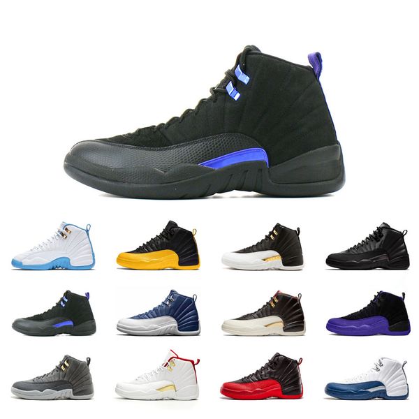 

man basketball shoes athletic 12 12s black purple blue stone cny dark concord grey fiba flu game french royal gamma gym red michigan o-black, White;red