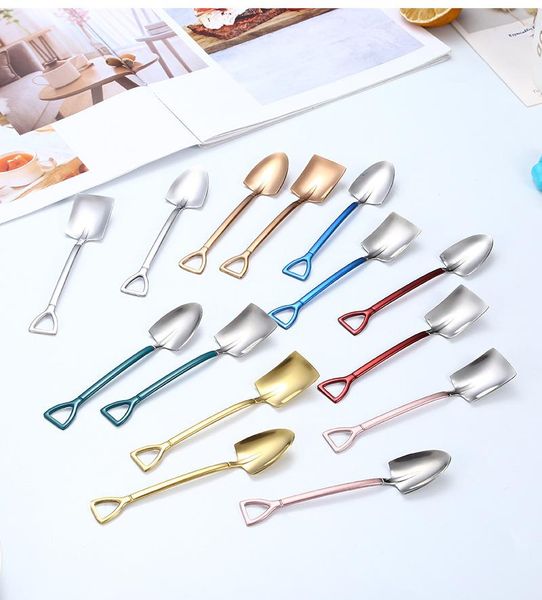 

spoons 1pc 122mm stainless steel iron shovel spoon coffee ice cream retro cute square head multifunctional tableware tools