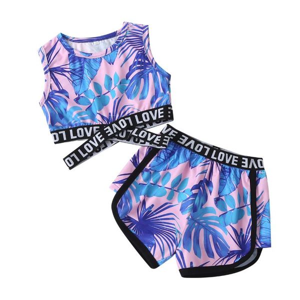 

clothing sets fashion girls summer print patchwork letter vest+short pants toddler kids baby children clothes 2pcs 18m-6y, White