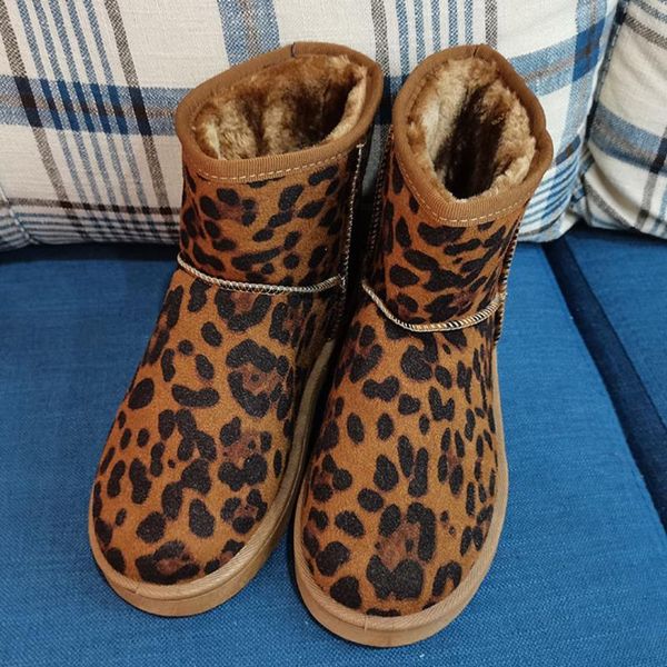 

boots snow 2021 women winter warm flats platform leopard ladies shoes leisure fur suede ankle booties female non-slip, Black