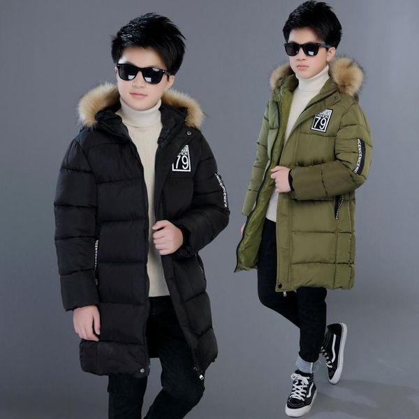 

children winter jacket boys casual coat teenage kids warm thicken hooded long down coats for 4-14 years, Blue;gray