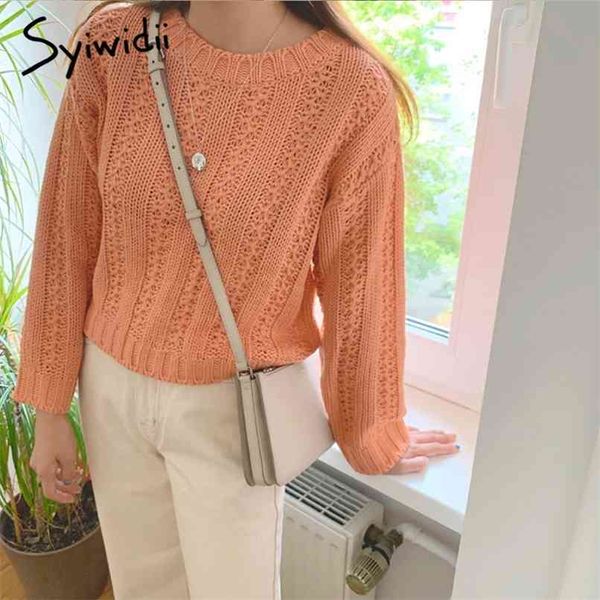 

hollow pullovers women vintage orange long sleeve sweater female o-neck fashion winter clothes korean fall 210607, White;black