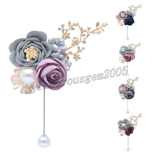 

floral brooches ribbon rose bridesmaid groom hand flowers wedding brooch boutonnieres marriage accessories, Gray