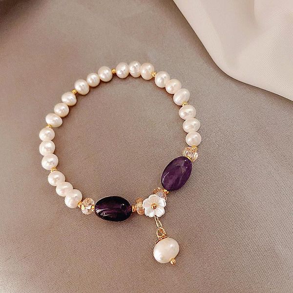 

charm bracelets european and american imitation pearl natural stone beaded bracelet elegant anniversary gift for women, Golden;silver