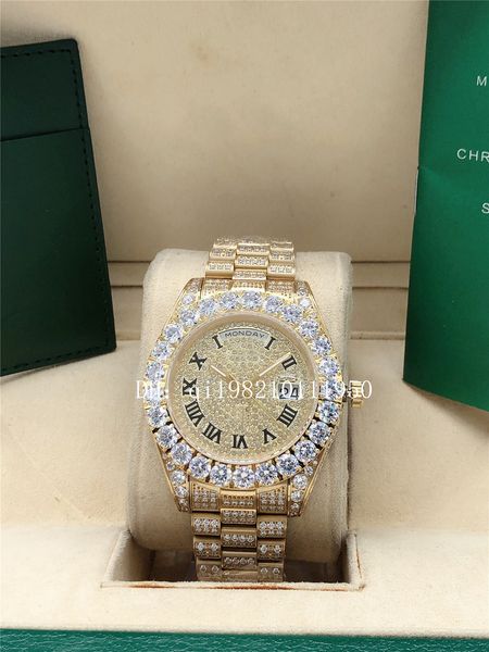 

luxury u1 factory 2 style full diamond roman dial president day date watch 218238 sapphire big diamond bezel 43mm silver men men's 2813, Slivery;brown