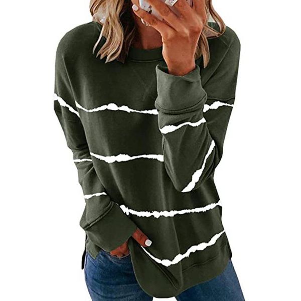 

women's hoodies & sweatshirts women split long sleeve o collar simple clothes fall 2021 causal loose ladies pullovers stripe print autu, Black