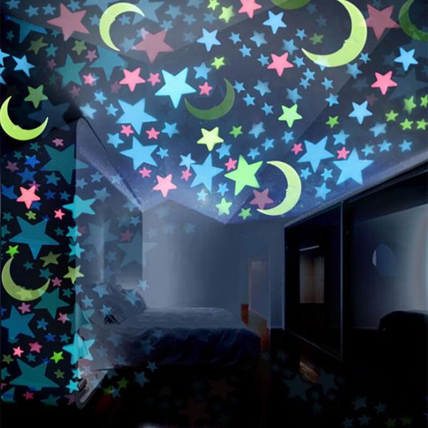 

fluorescent stickers roll glow in the dark wall luminous stars moons art home bedroom decoration