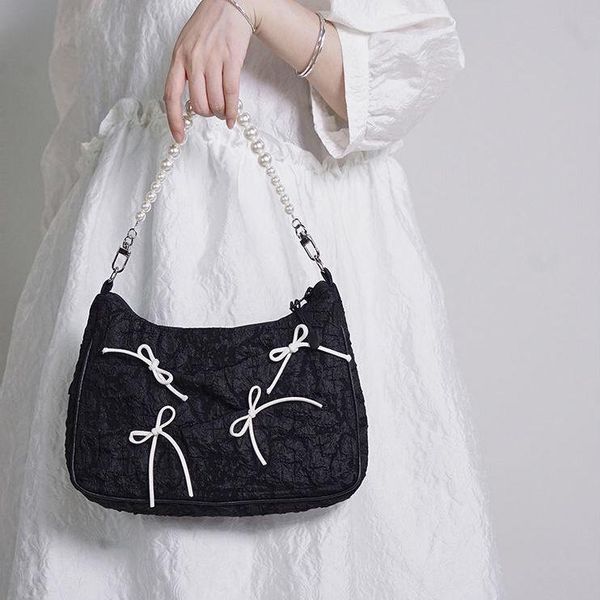 

evening bags xiuya gothic womens shoulder bag korean causal pleated bow women's handbag 2021 lolita tote purses handle for girls